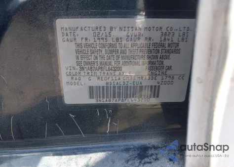 2015 Nissan Sentra Sv z USA, uszkodzony, nr VIN 3N1AB7AP8FL643200